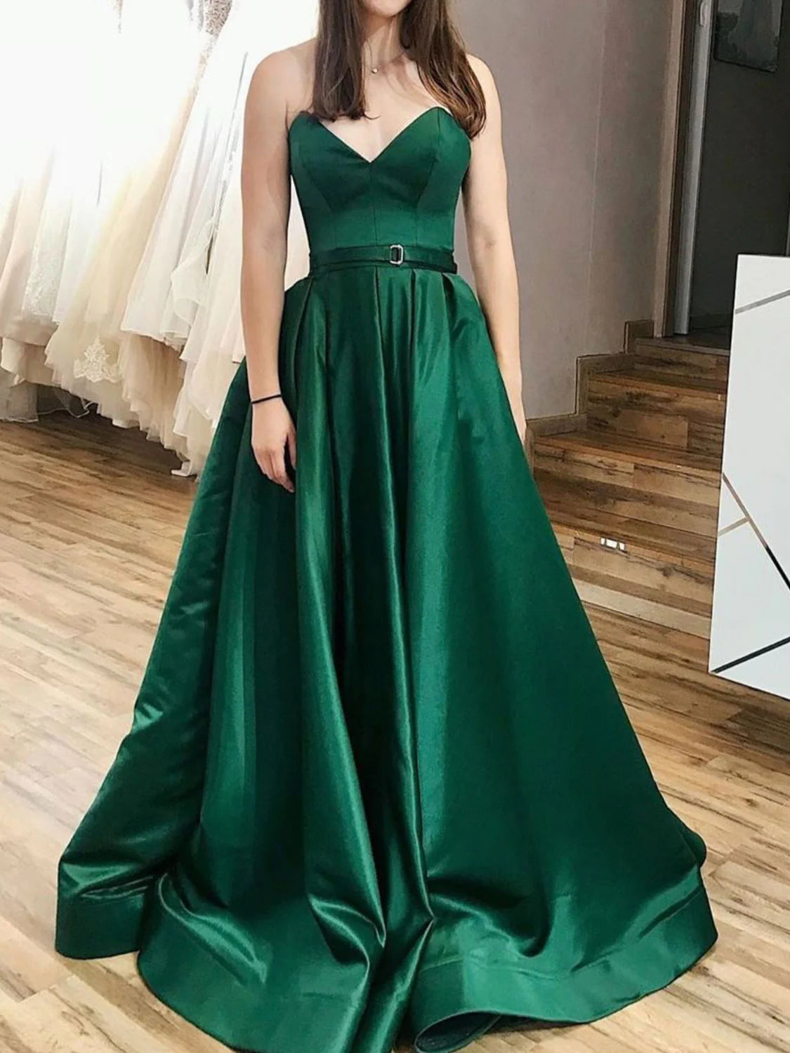 Women's Clothes For Work Events Luxury Fashion Amzcw Simple A line satin long prom dress satin evening dress formal wear dresses