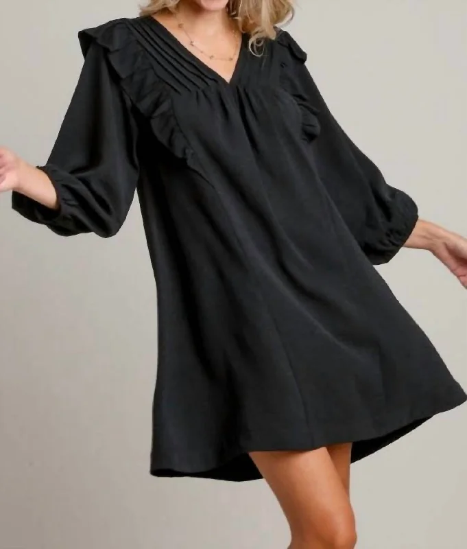 Stylish Women's Clothing Stylish Savings Long Sleeve Mini Dress With Ruffle Details In Black