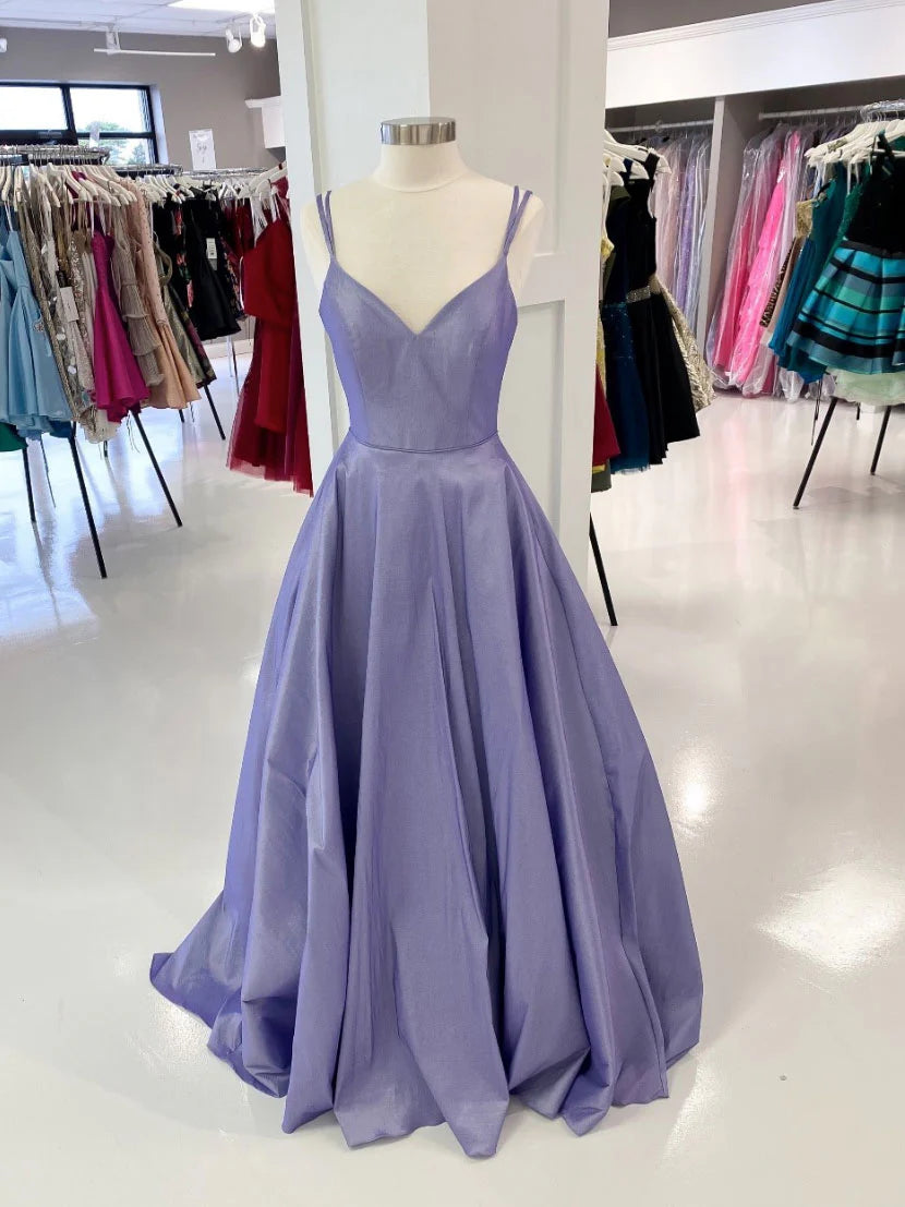 Women's Clothes And Apparel Style Upgrade Amzcw Purple v neck satin long prom dress purple evening dress formal wear dresses