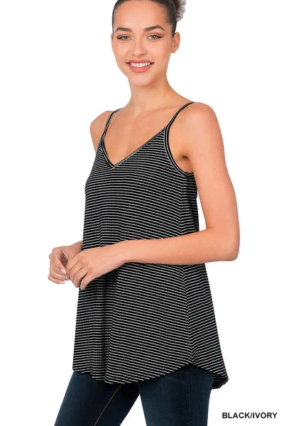 Women's Clothes For Work Elegant Style Black/ivory striped reversible tank