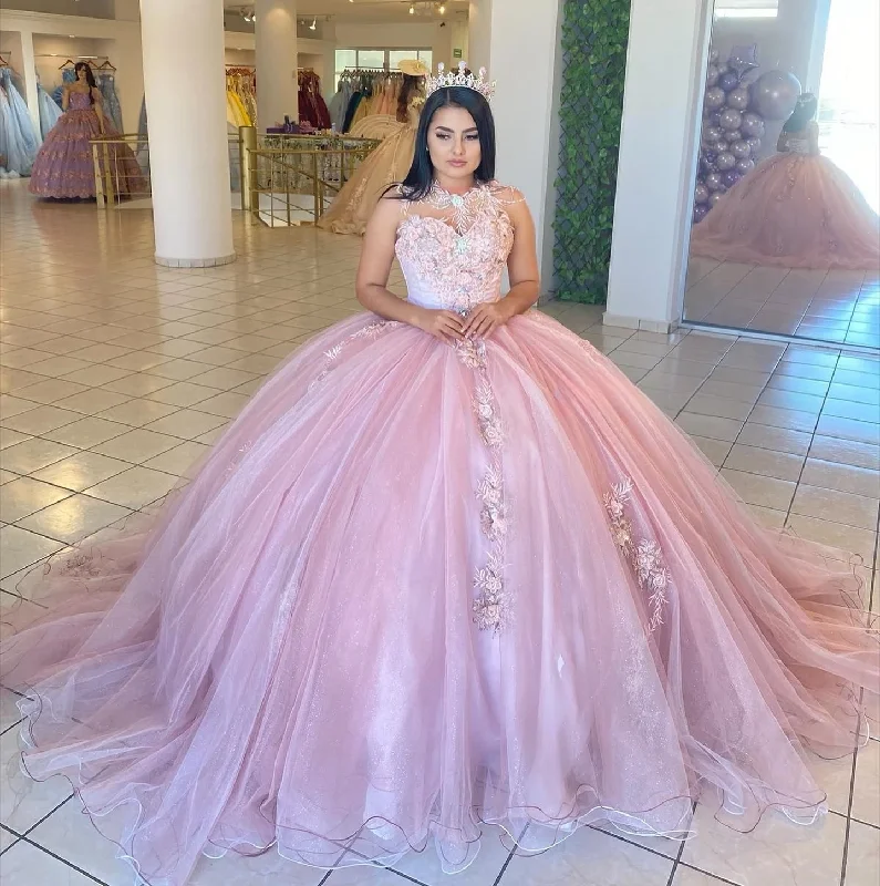 Women's Fashion Clothes Top Brand Discounts Pink Princess Quinceanera Dresses Ball Gown Sweetheart Tulle Appliques Sweet 16 Dresses 15 Años Custom