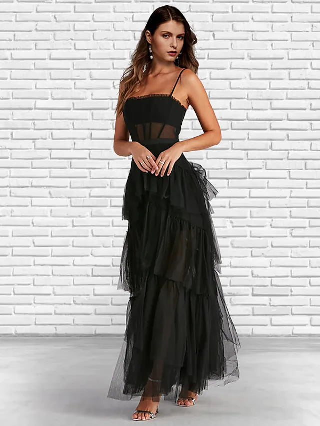 Women's Evening Wear Outfit Fashion Forward Femme Prom Dresses Corsets Dress Party Wear Ankle Length Sleeveless Strapless Tulle Ladder Back with Ruffles