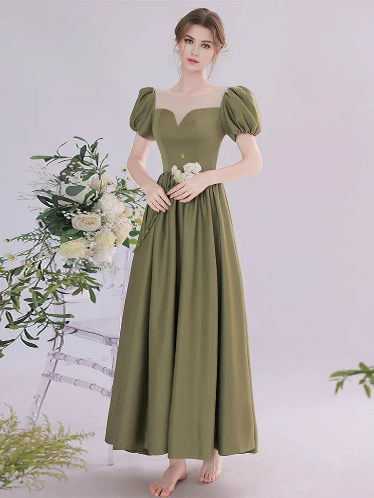 Women's Outfit For The Office Limited - Stock Amzcw A-Line Green Satin Tea Length Prom Dress Green Long Formal Dress prom dress in store