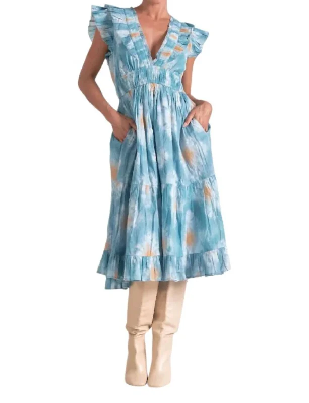 Stylish Women's Garments For Holidays Fashion Forward Anna Marie Ruffle Midi Dress In Blue