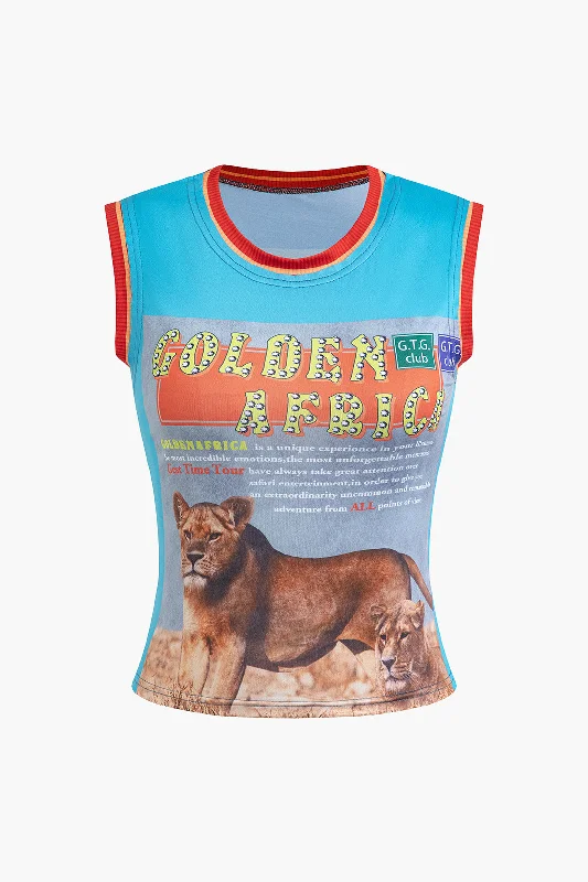 Women's Tailored Outfit Fashion Sale Lion Print Tank Top