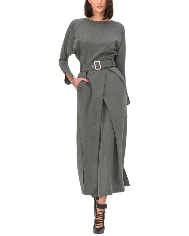 Vintage-Inspired Garments Chic Styles BGL Wool-Blend Midi Dress