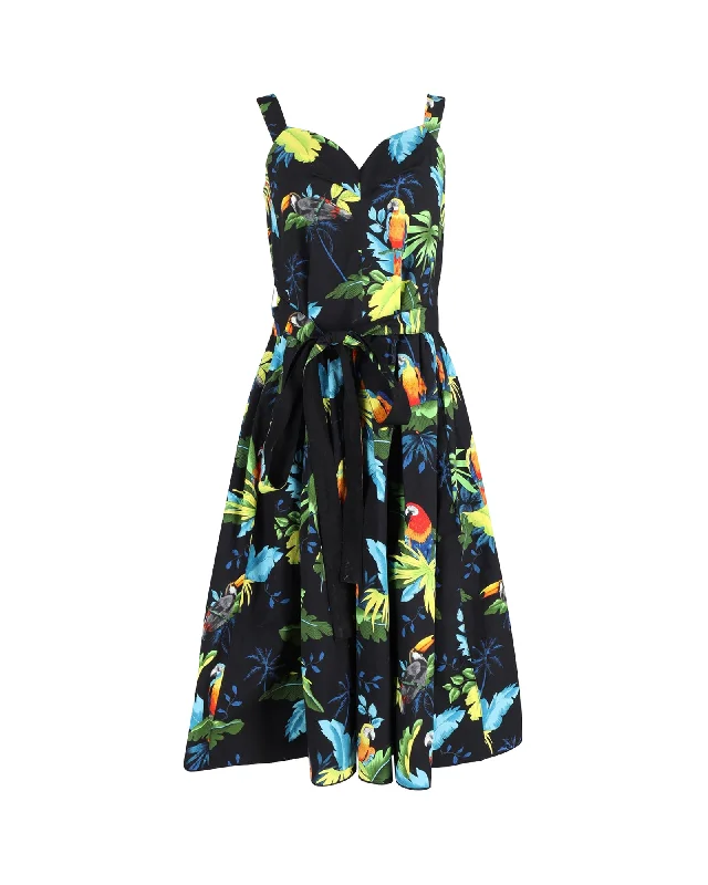 Women's Clothes And Apparel Seasonal Style Discounts Marc Jacobs Parrot-Print Sleeveless Sweetheart Neckline Midi Dress in Multicolor Cotton