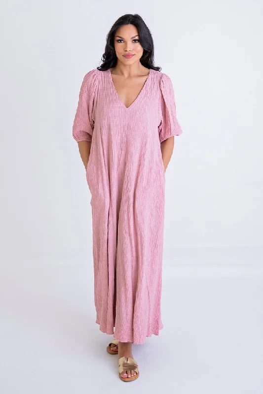 Charming Women's Clothes For Special Events Effortless Style, Endless Impact Pink Vneck Signature Maxi Dress