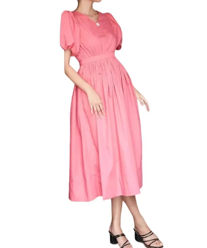 Women's Vintage Garments Casual Chic Poplin Midi Dress In Coral