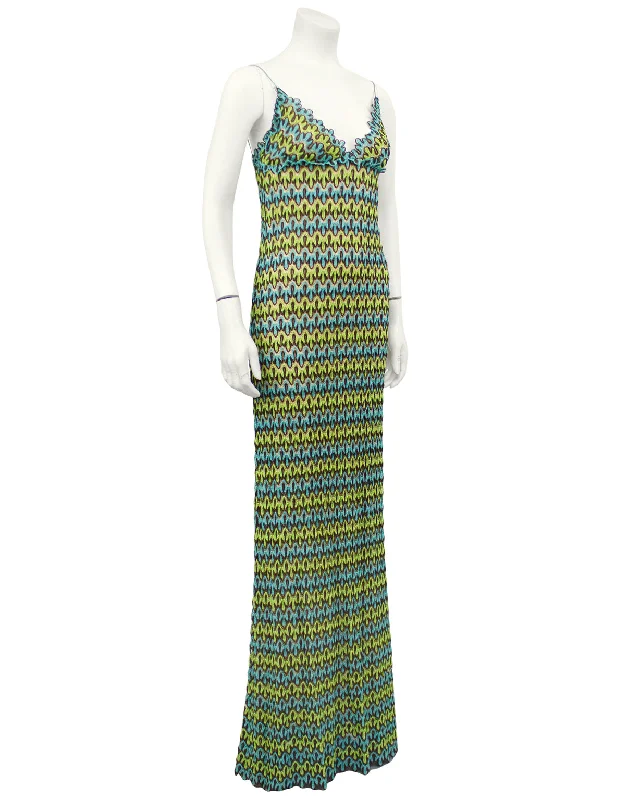 Women's Clothing Outfit Set Stylish Savings Green and Blue Crochet Maxi Dress