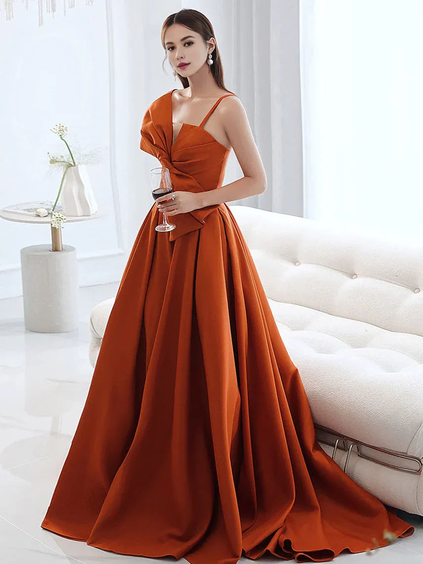 Affordable Trendy Clothes For Women Seasonal Trend Amzcw Simple orange satin long prom dress A line orange evening dress prom dresses shops