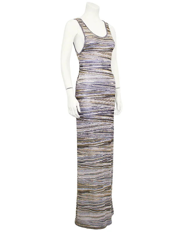 Women's Chic Outfit Stylish Savings Metallic Abstract Stripe Knit Maxi Dress