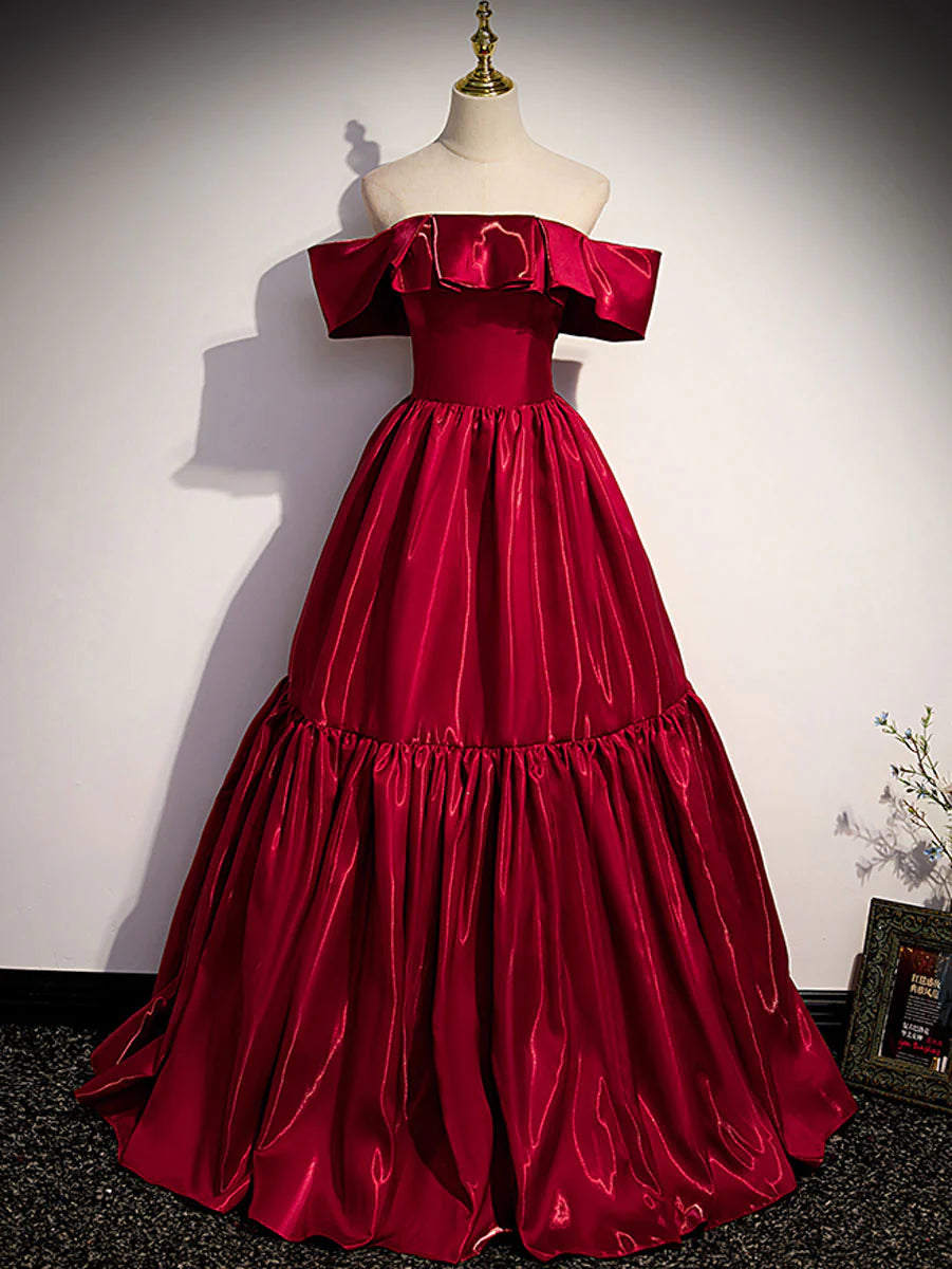 Women's Holiday Clothing Timeless Elegant Amzcw Simple burgundy off shoulder satin long prom dress burgundy evening dress prom dresses shops