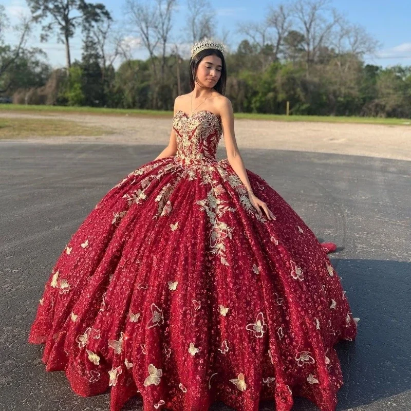 Sustainable Fashion Clothing For Women Browse Our Top Products Red Sweetheart Ball Gown Quinceanera Dresses Gold Applique Bow Crystal Beading Off the Shoulder Ribbons Corset Vestido De 15Anos