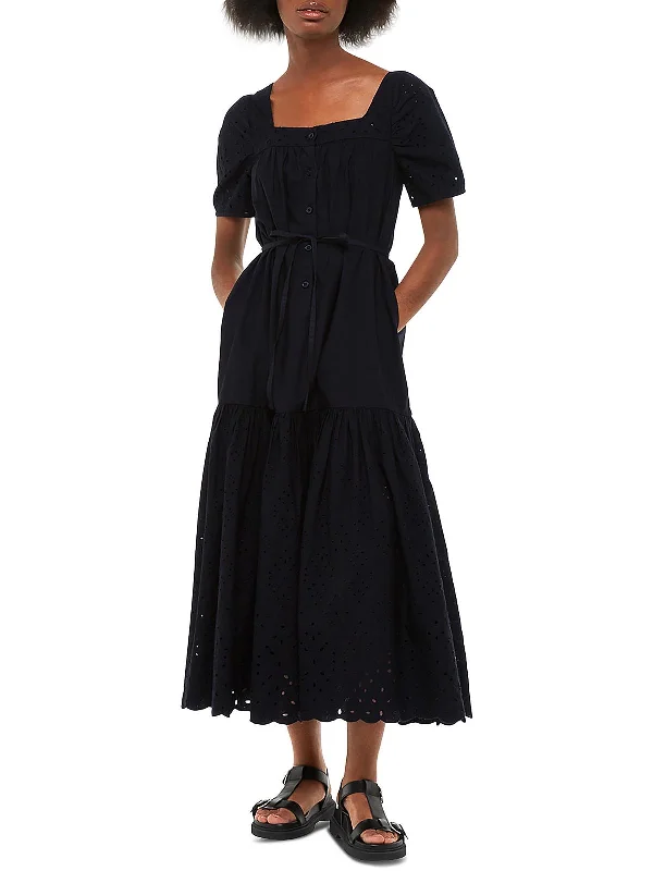 Women's Luxury Garments Limited-Time Offer Womens Eyelet Button-Down Midi Dress