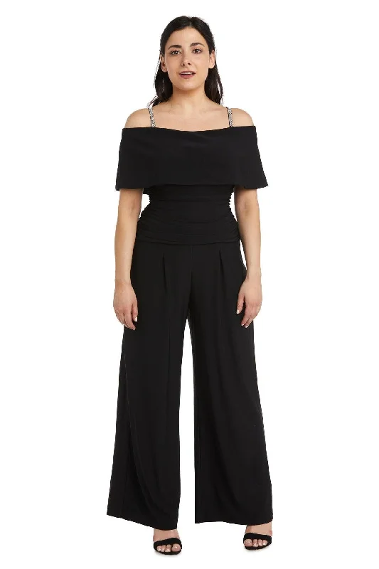 Women's Clothing With Trendy Designs Limited Time R&M Richards 5982P Petite Off Shoulder Jumpsuit