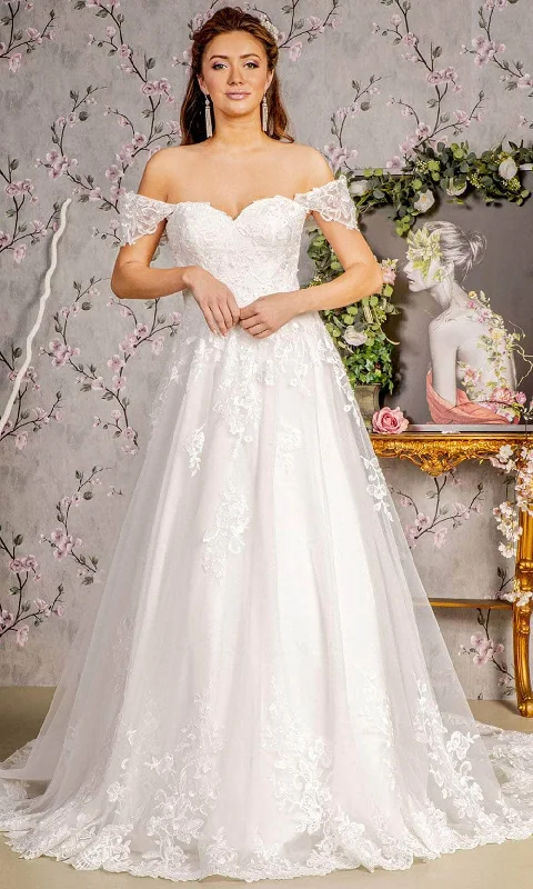 Women's Workout Clothing Unleash Your Style GLS by Gloria Bridal GL3481 - Off-Shoulder Embroidered Bridal Gown