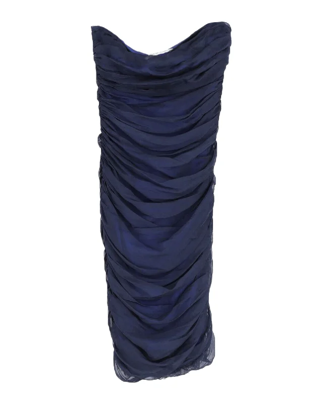 Women's Comfortable Clothes For Weekends Huge Price Cut Diane Von Furstenberg Lelette Strapless Ruched Midi Dress in Navy Blue Silk