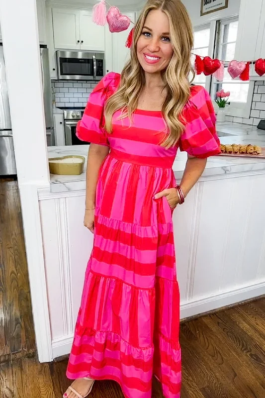 Women's Classic Attire Shop Our Looks The Ultimate Pink Red Stripe Maxi Dress