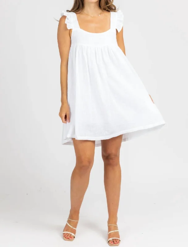 Women's Outdoor Attire Odd Size Clearance Sale Linen Ruffle Strap Mini Dress In Optic White