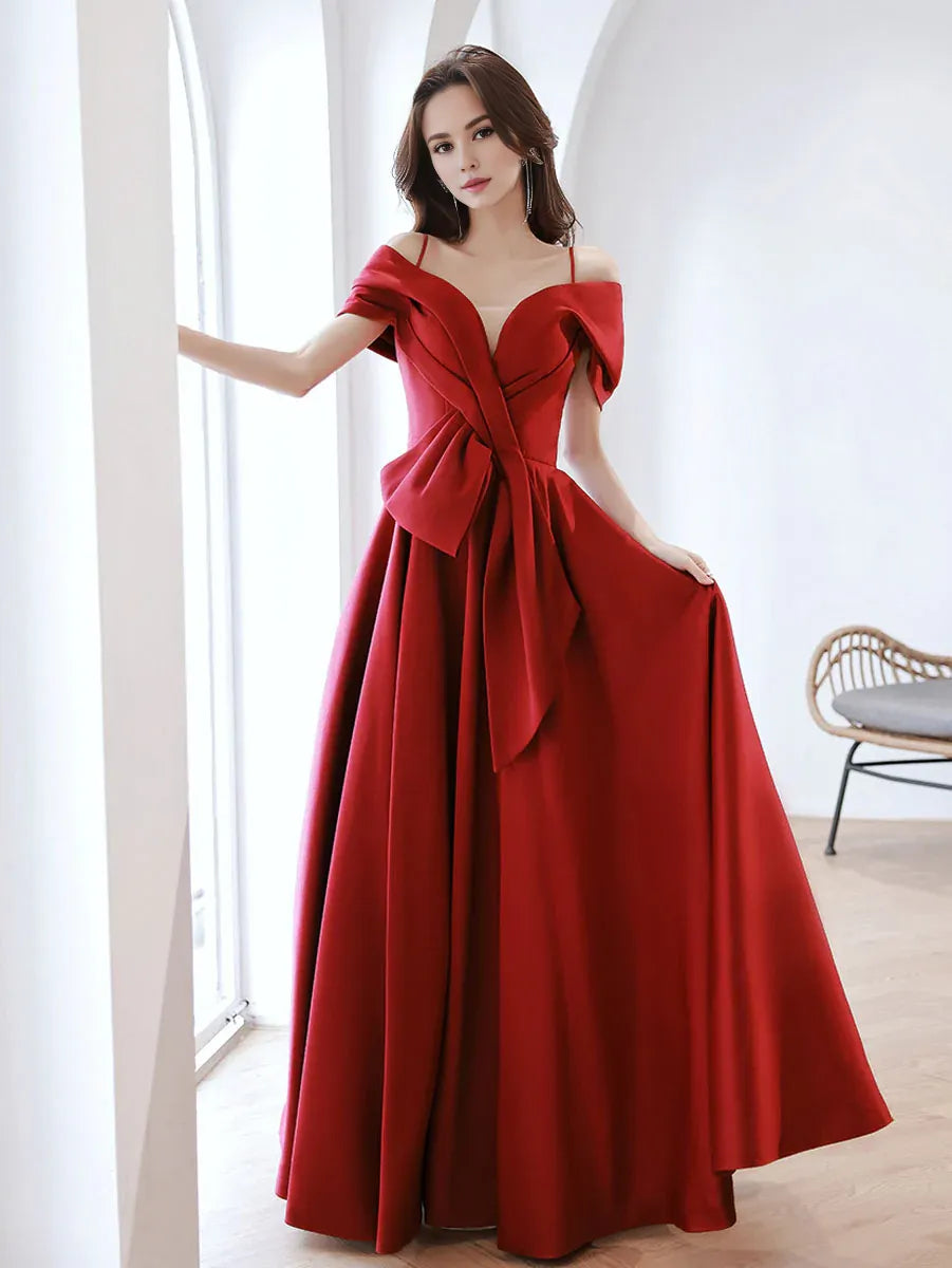 Women's Sporty Chic Clothes Feminine Elegant Amzcw Burgundy off shoulder satin long prom dress burgundy evening dress prom dresses shops