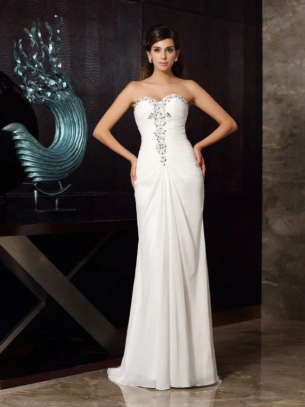 Women's Outdoor Activity Garments Evening Elegance Trumpet/Mermaid Sweetheart Beading Sleeveless Long Chiffon Dresses