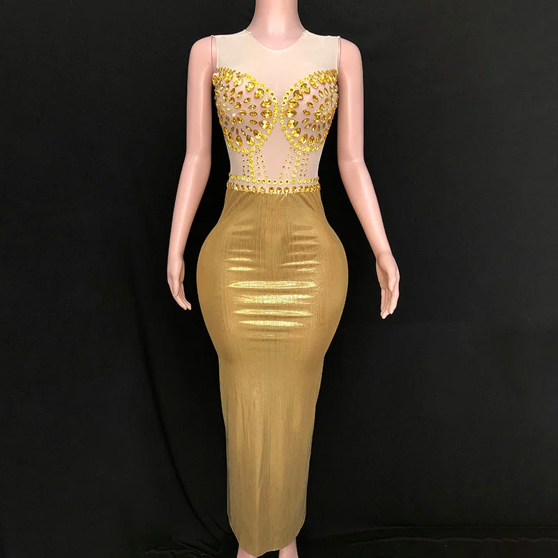 Women's Relaxed Clothes Massive Selection Sale NOVANCE latest dresses 2023 sexy scoop neck long shiny diamonds golden dress robe for prom party graduation gown banquet