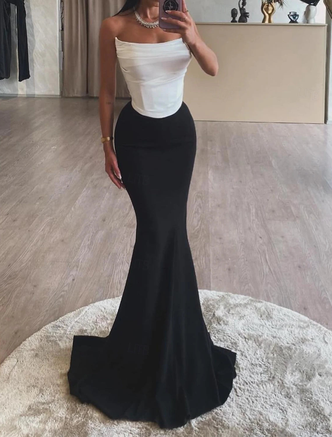 Women's Outfit For The Office Trendy Attire For Her Black Mermaid / Trumpet Evening Dresses Corsets Formal Floor Length Sleeveless Strapless Stretch Crepe Backless with Ruched