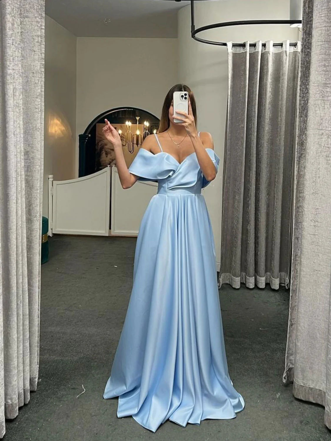 Women's Everyday Clothes Feminine Allure Amzcw Simple off shoulder satin long prom dress satin long evening dress prom dresses shops