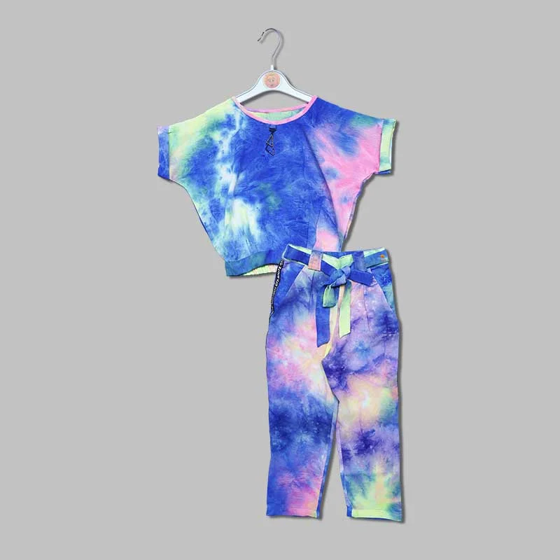 Affordable Women's Apparel Exclusive Sale Blue & Pink Tie Dye T-shirt and Pant Set for Kids