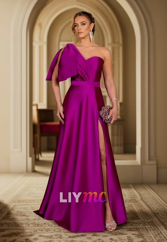 Luxury Women's Clothes Casual Chic LP2286 - Asymmetrical Sleeveless Pleated A-Line Satin Prom Dress