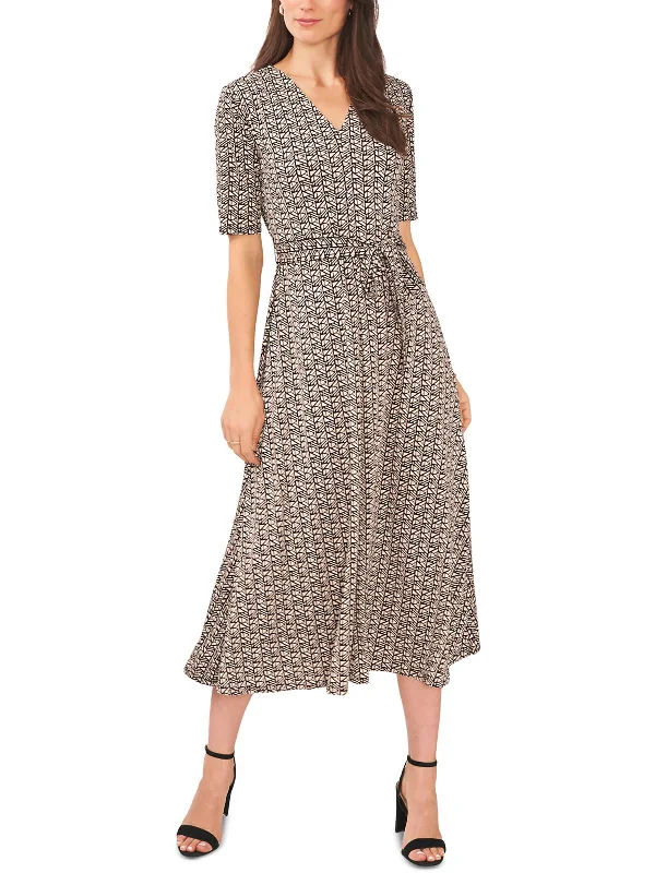 Women's Plus-Size Garments Stylish Savings Womens Printed Mid Calf Midi Dress