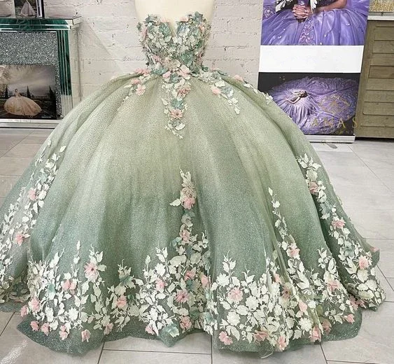 Women's Office Clothing Hot Deals Quinceanera Dresses Ball Gown Lace Ball Gown Sweet 16 Dress With Flowers