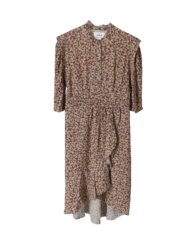 Affordable Women's Clothing Flash Sale Starts Ba&Sh Ruffled Midi Dress in Beige Print Viscose