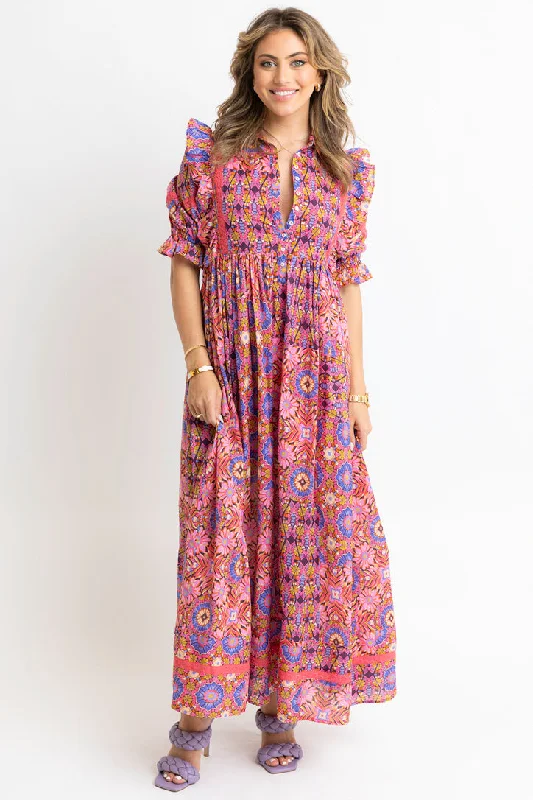 Women's Occasion Wear Apparel Women's Fashion Hotspots Kaleidoscope Puff Sleeve Tier Maxi Dress