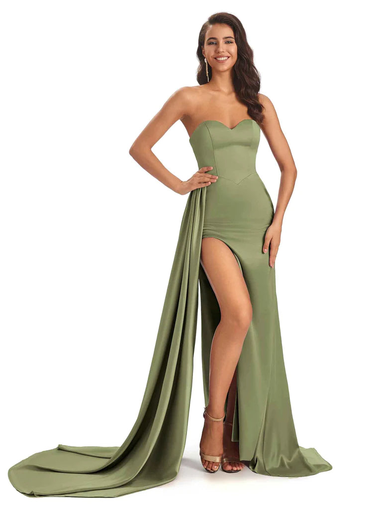 Women's Comfortable Lounge Attire Dive Into Trendy Styles Sexy Soft Satin Sweetheart Long Mermaid Prom Dresses With Slit In Stock