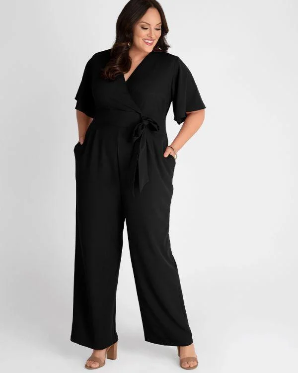 Women's Evening Wear Attire Seasonal Clearance Short Sleeve Crepe Jumpsuit