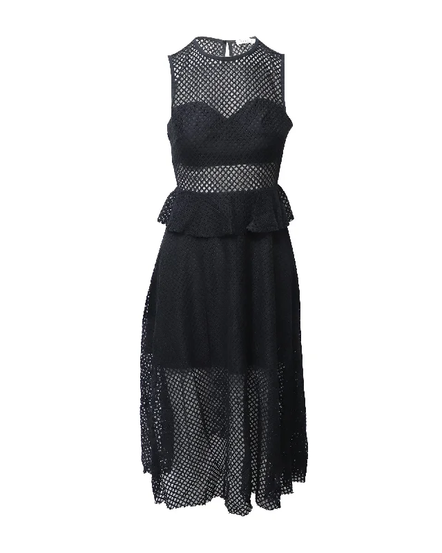 Women's Casual Clothing For Lounging Redefining Women's Fashion Sandro Mesh Cutout Sleeveless Midi Dress in Black Cotton