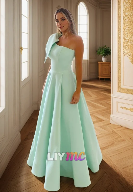 Vintage-Inspired Women's Clothes Minimalist Elegant LP2292 - Asymmetrical Sleeveless Pleated A-Line Sleek Satin Prom Dress