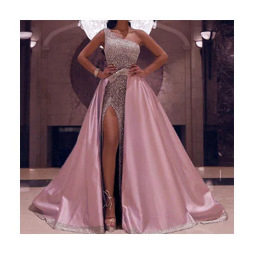 Women's Fashionable Clothing Sets Gift Ideas One Shoulder Slim Fit Dresses Luxury High Side Split Evening Gown Long Formal Party Wear