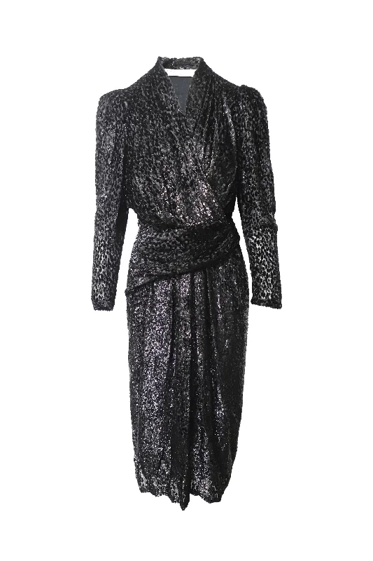 Women's Clothing For Work Chic And Edgy IRO Xonina Wrap-Effect Metallic Devoré Velvet Midi Dress In Black Viscose