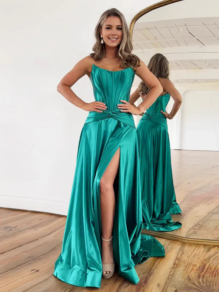 Women's Weekend Outfit Discounts On Casual Weekend Styles Amzcw Simple A-Line Satin Green Long Prom Dress Green Long Formal Dress prom dresses shops