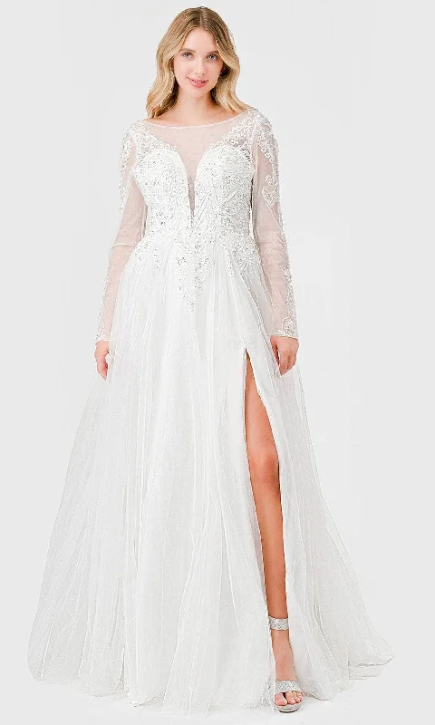 Women's Chic Outerwear Attire Trendy Street Style Trevi Collection Bridal - MS0033 Illusion Bateau Embellished Bridal Dress