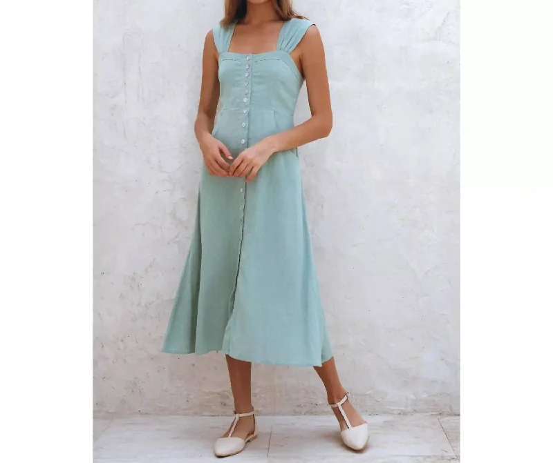 Women's Cozy Outfit For Lounging Comfort First Women's Fashion Mira Midi Dress In Sage