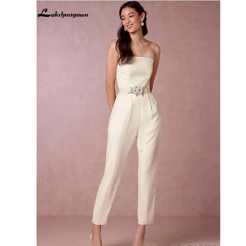 Women's Comfy Attire For Lounging Trendy Threads Roycebridal Stain Bridal Jumpsuit wedding dress Modest