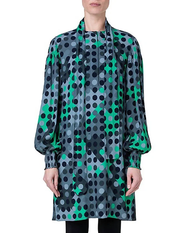 Stylish Clothes For Women Limited Time Deal Polka-Dot Print Mini Dress In Slate Green