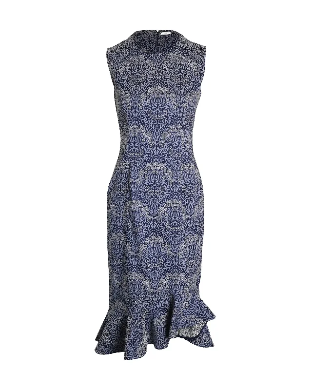 Timeless Women's Apparel Odd Size Clearance Sale Erdem Louisa Fluted Midi Dress in Blue Polyester