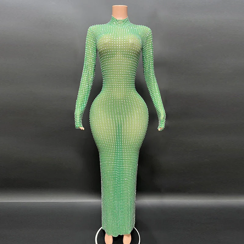 Luxury Women's Clothes Quick Grab Deals NOVANCE evening dresses 2023 shiny diamonds high neck glittering sexy green dresses women lady elegant prom gown for banquet