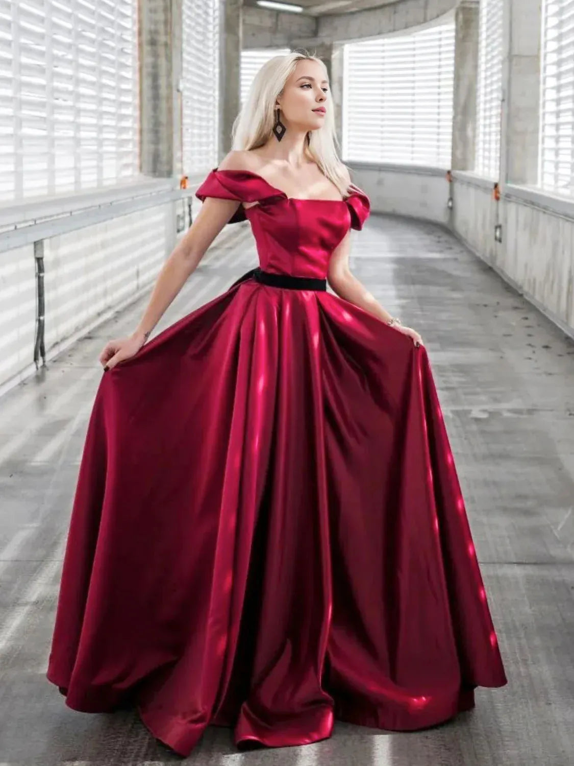 Tailored Clothing For Women Sophisticated Cut Amzcw A-Line Off Shoulder Satin Burgundy Long Prom Dress Burgundy Formal Evening Dress prom dress in store