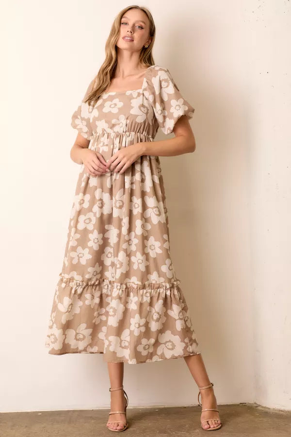 Women's Evening Attire Flash Sale Starts The Keli Floral Print Maxi Dress in Taupe